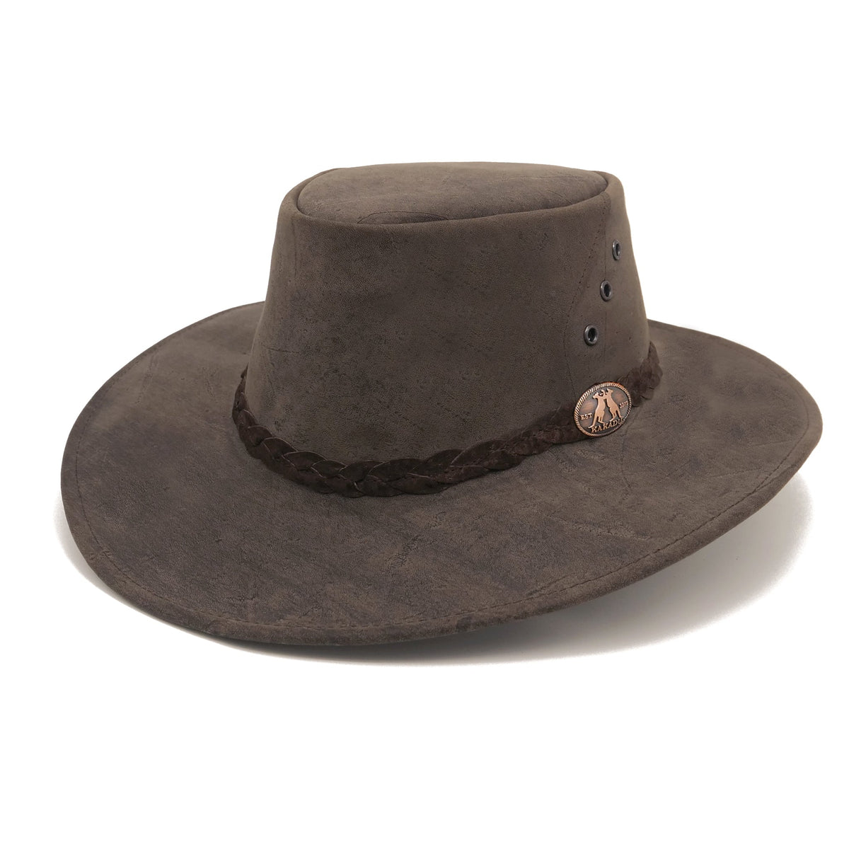 Deluxe Rich Brown Kangaroo Leather Hand Crafted Fold-up Australian Bush Hat / Outdoor Hat Perfect In All Weather - Foto 7